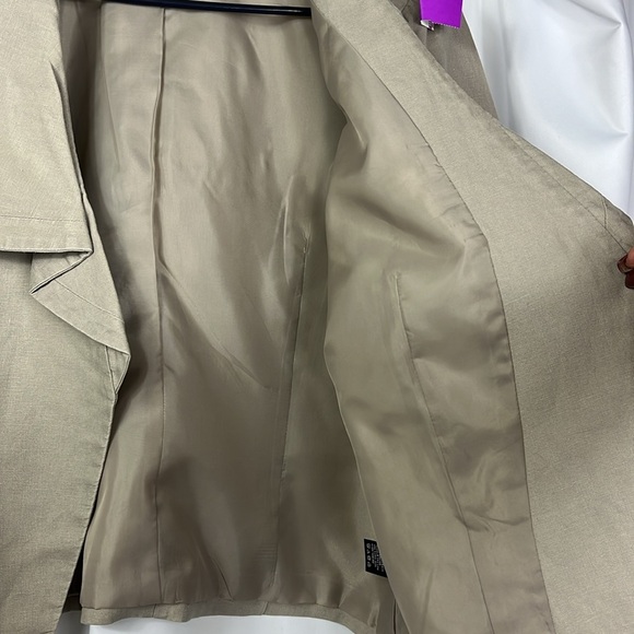 August Silk linen open face lined long sleeve blazer Sz L Taupe - Picture 6 of 9